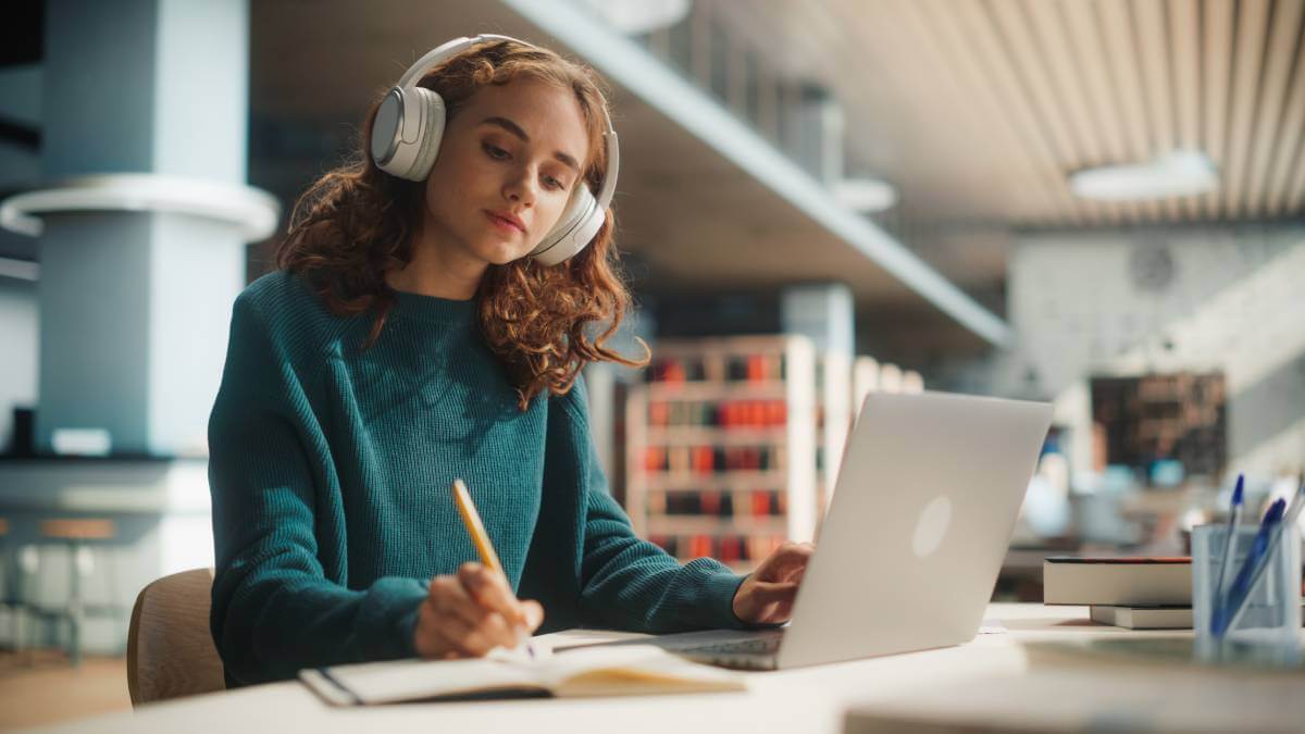 Female teenager studying