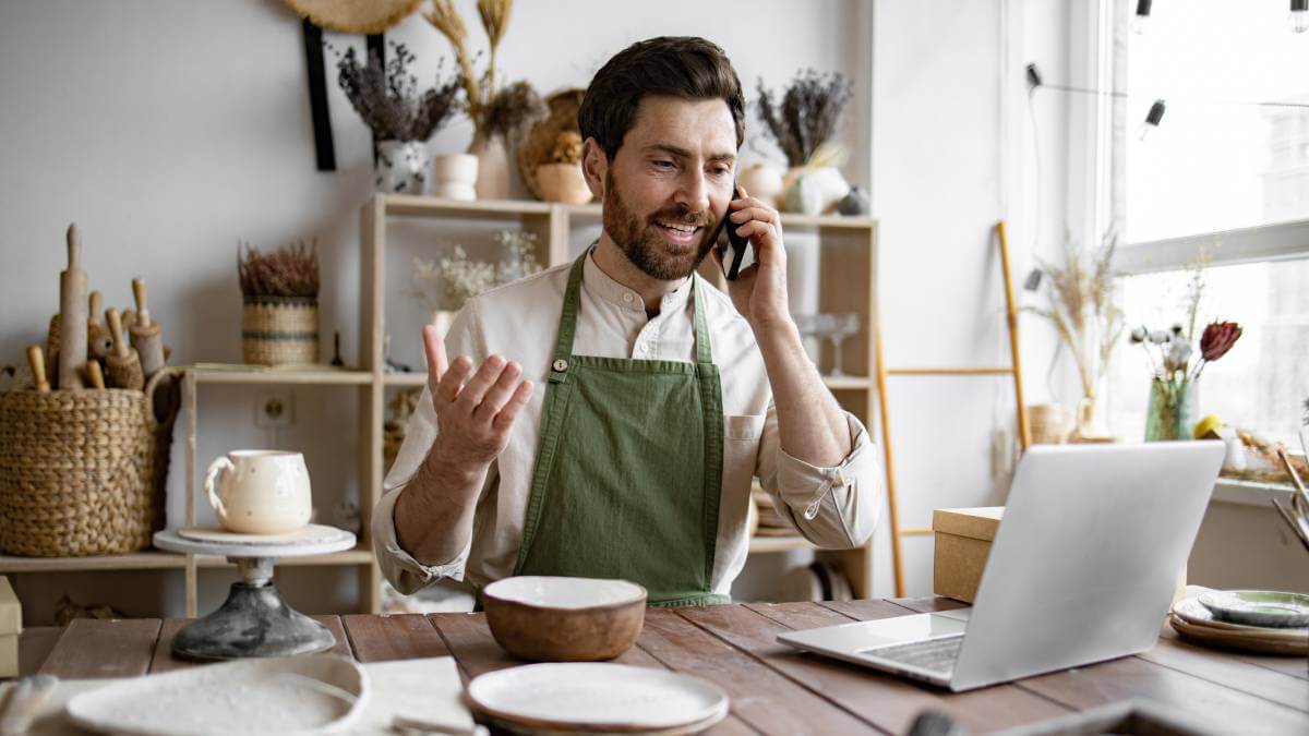 Business owner on phone